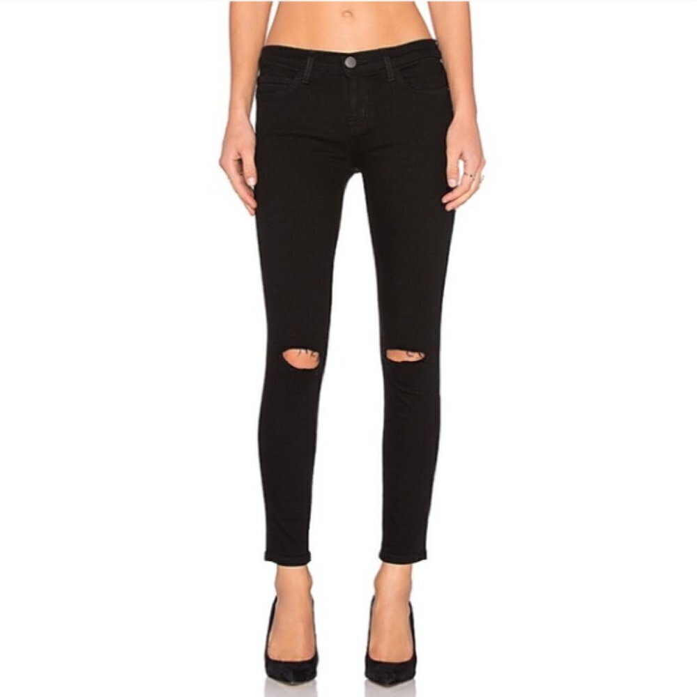 Current/Elliott / Revolve The Stiletto Skinny Jean Jet Black Knee Destroy 25-0